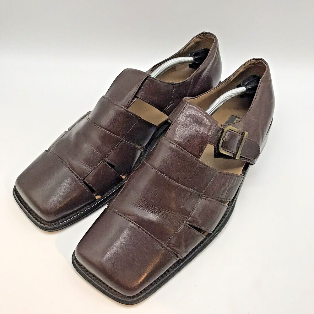 Zengara Dress Sandals Men's 12M Brown Leather Buckle Vented Lifestyle Shoes